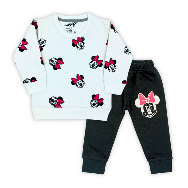 Minnie Faces White/Black Fleece Tracksuit - Girls Tracksuit - Winters