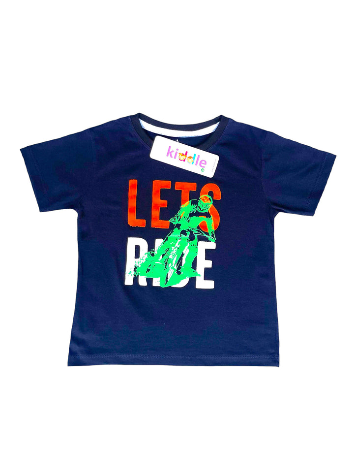 T-Shirt Lets Ride Navy Blue - Boys T Shirts - Kiddle