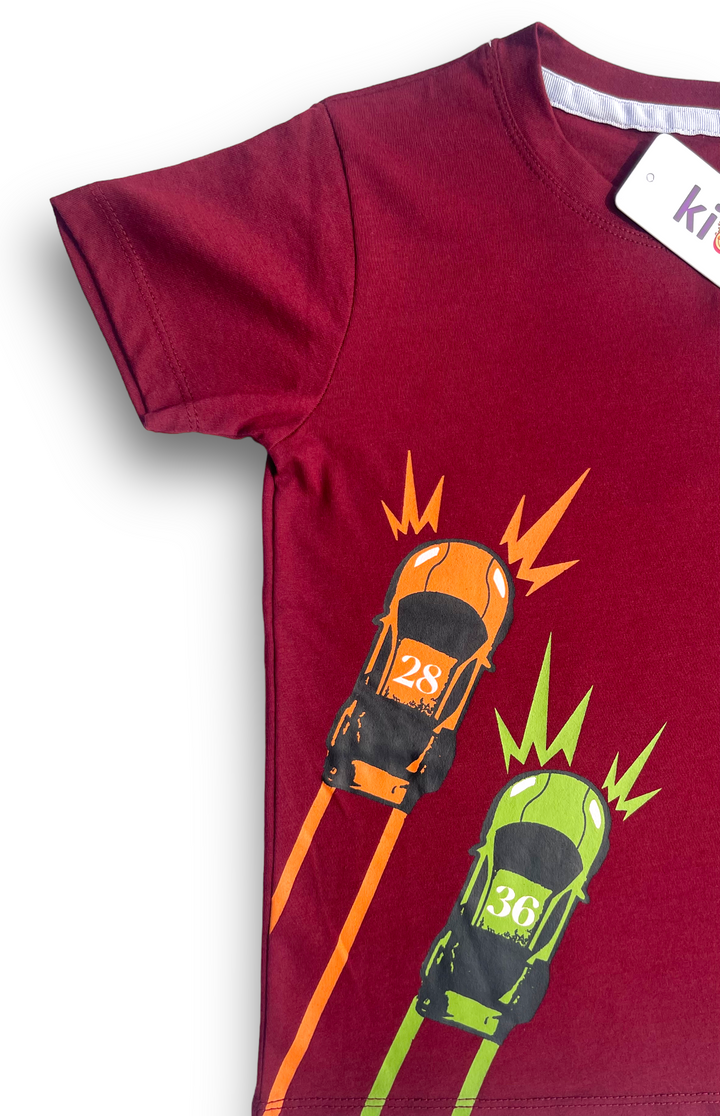 T-Shirt Racing Cars Maroon - Summer T Shirts - Kiddle