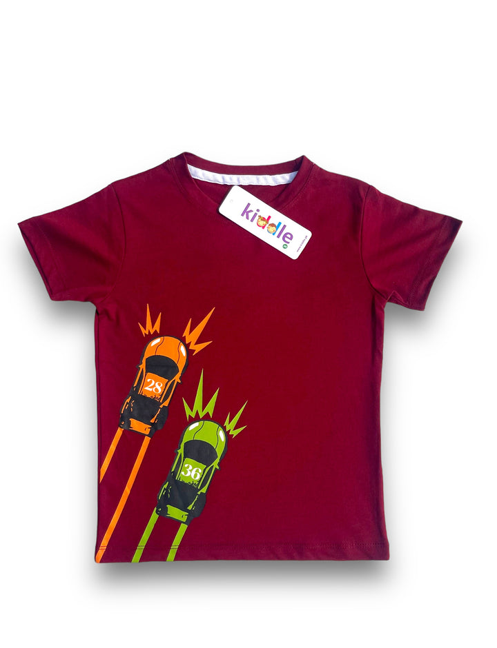 T-Shirt Racing Cars Maroon - Summer T Shirts - Kiddle