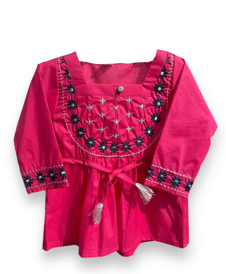 Pink Kurti with Embroidery - Hand Embroidery Designs for Kurtis