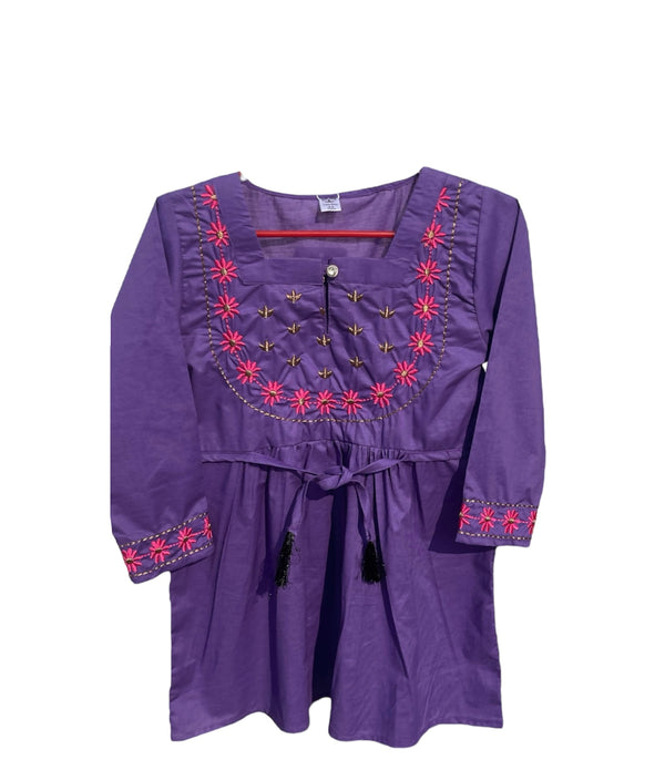 Purple Kurti with Embroidery - Comfortable Kurti - Kiddle