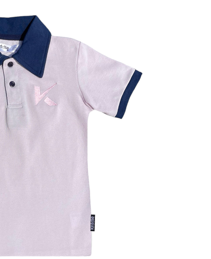 Polo Shirt Light Pink With Navy Blue Collar - Boys Polo Shirts