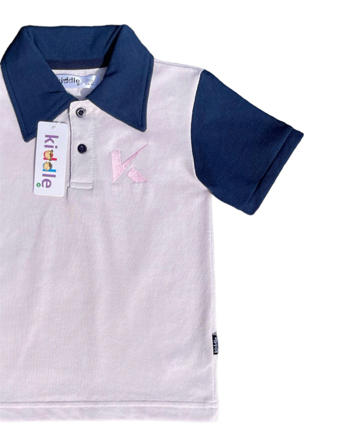 Polo Shirt Light Pink With Navy Blue Sleeves & Collar - Childrens Polo Shirts