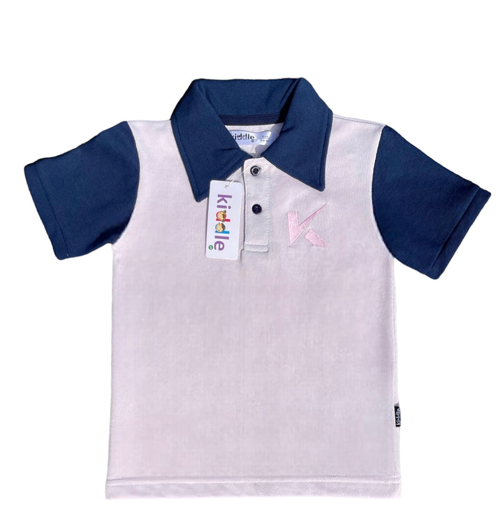 Polo Shirt Light Pink With Navy Blue Sleeves & Collar - Childrens Polo Shirts