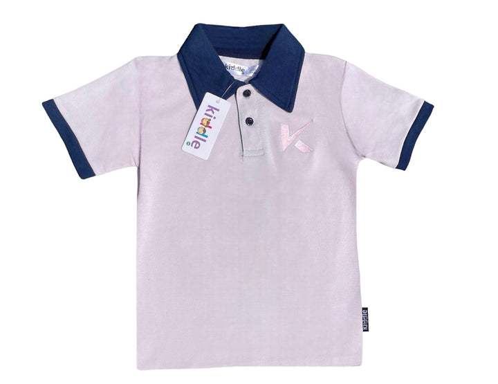 Polo Shirt Light Pink With Navy Blue Collar - Boys Polo Shirts