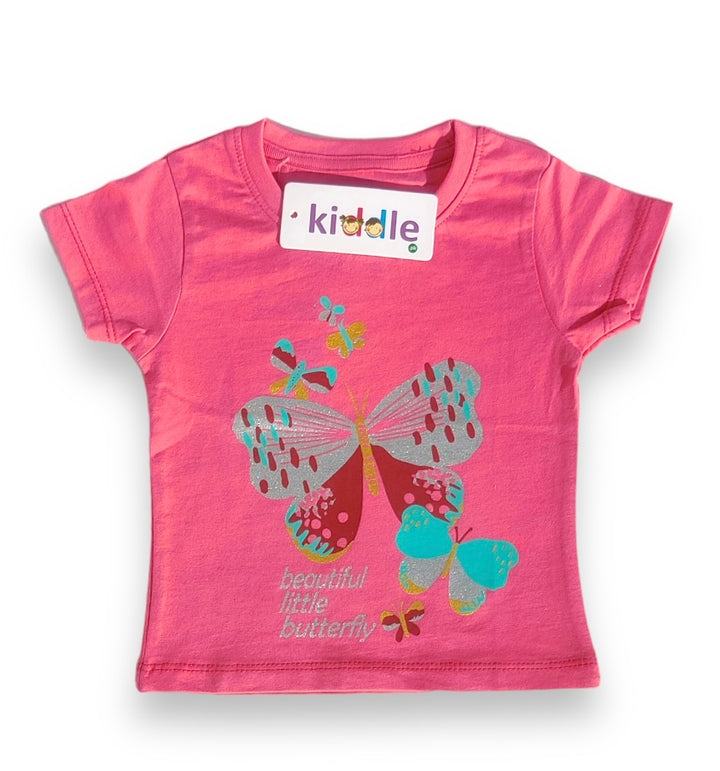 Fuscia Pink with Sparkling Beautiful Butterfly Print - Good Quality T Shirts Brands