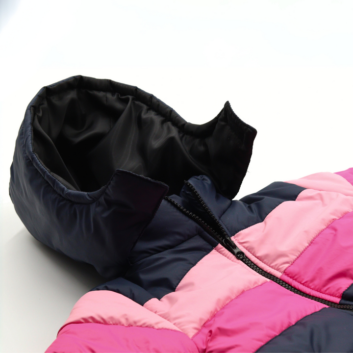 Pink Contrast Puffer Hooded Jacket - Girls Winter Jacket