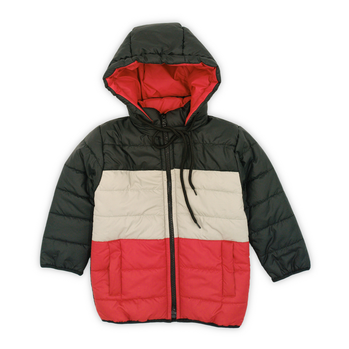 Red Contrast Puffer Hooded Jacket - Hoodie and Jacket - Kiddle