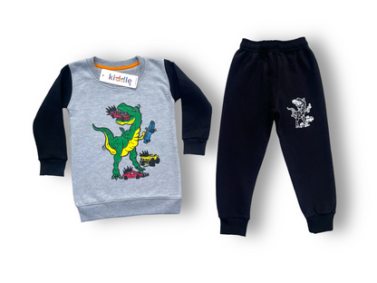 Angry Dino Fleece Heather Grey/Black Tracksuit - Winters