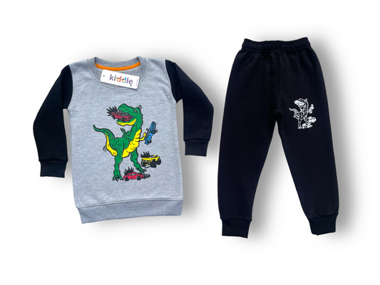 Angry Dino Fleece Heather Grey/Black Tracksuit - Winters