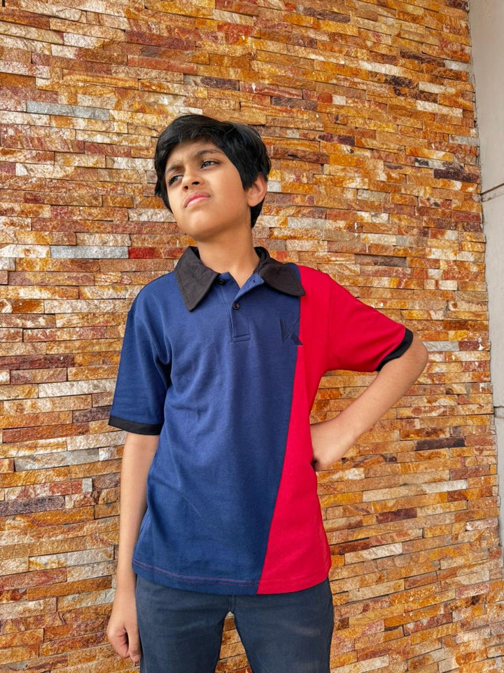 Polo Shirt Red & Navy Blue With Black Collar - Polo Shirts Online Pakistan - Kiddle