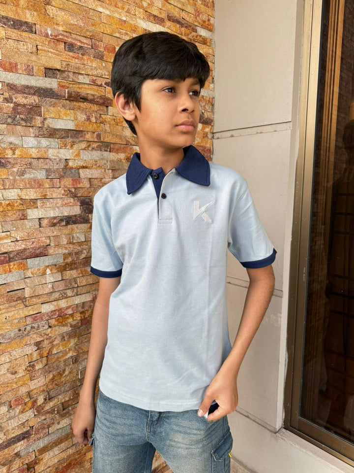 Polo Shirt Light Blue With Navy Blue Collar - Polo T Shirts Price in Pakistan