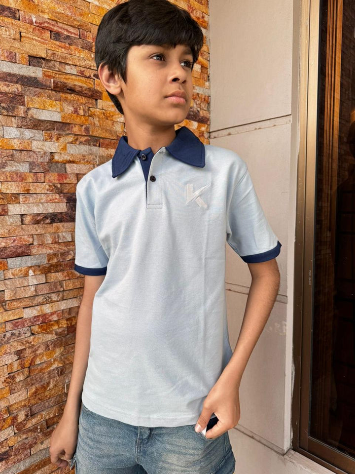 Polo Shirt Light Blue With Navy Blue Collar - Polo T Shirts Price in Pakistan