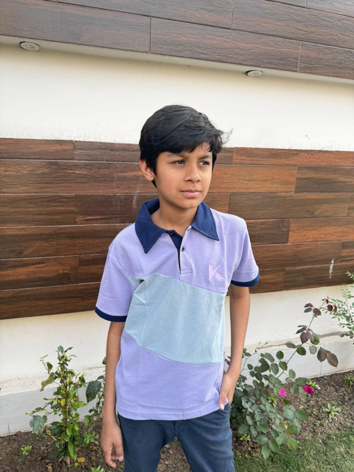 Polo Shirt Purple & Light Green With Navy Blue Collar - Polo T Shirts in Karachi