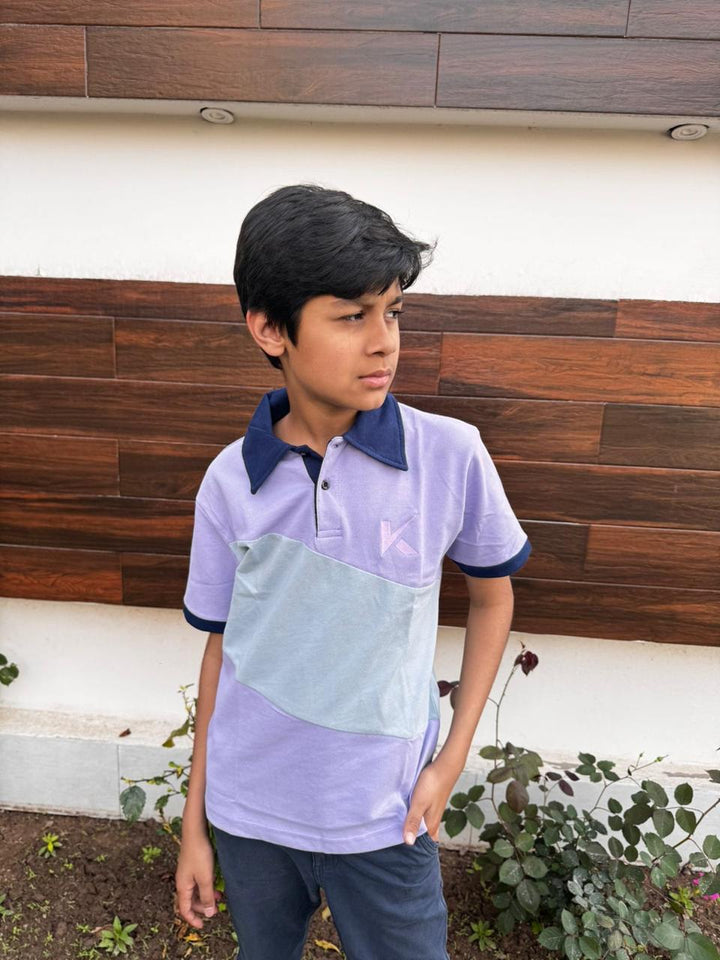 Polo Shirt Purple & Light Green With Navy Blue Collar - Polo T Shirts in Karachi