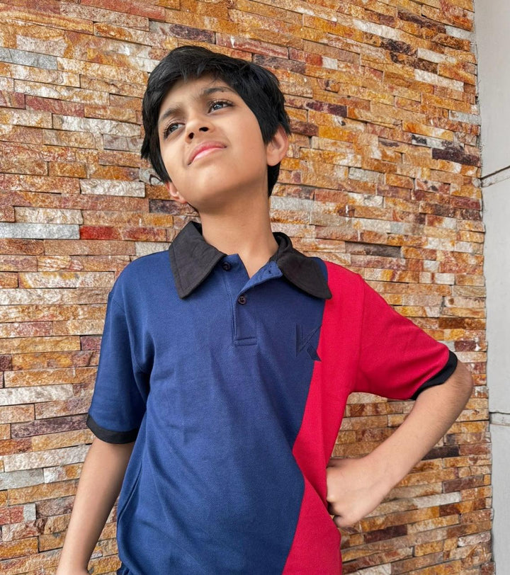 Polo Shirt Red & Navy Blue With Black Collar - Polo Shirts Online Pakistan - Kiddle